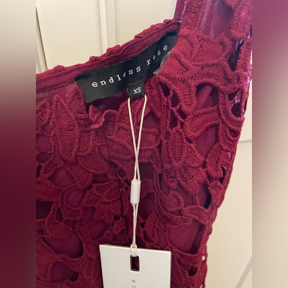 New NWT Endless Rose burgundy red lace midi dress XS spaghetti straps $100 - Picture 6 of 14